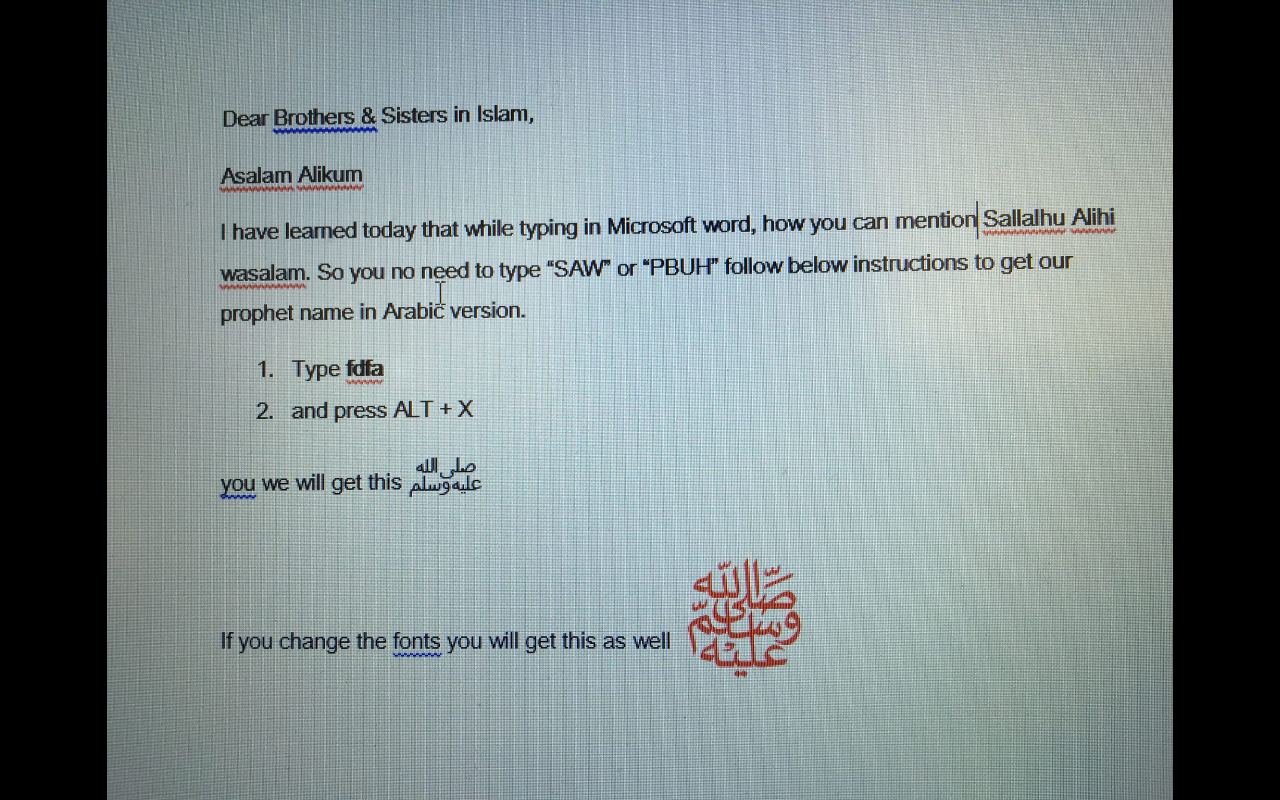 Microsoft Word Sallallahu Alaihi Wasallam (pbuh)